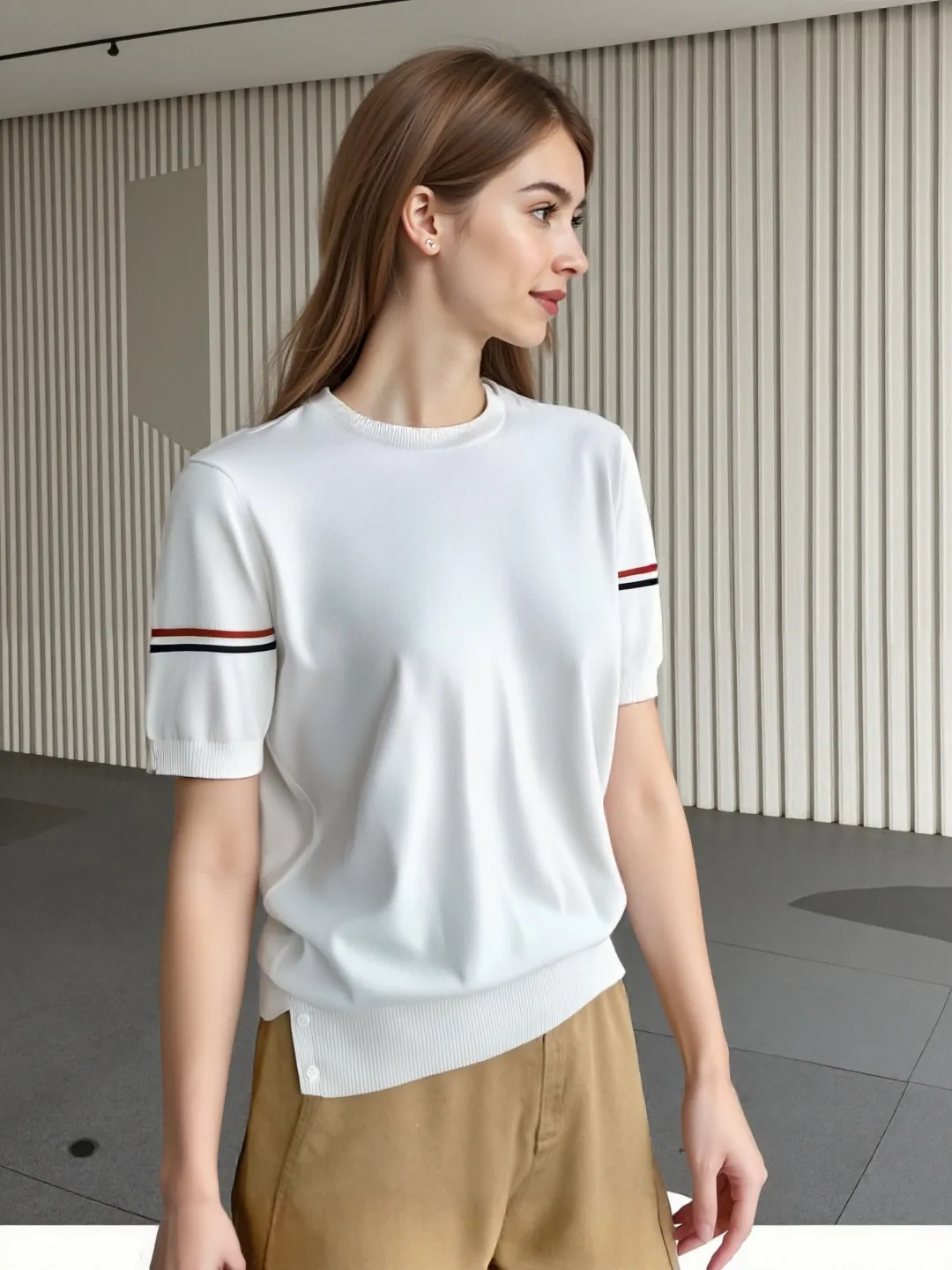 ：M 28（TB T ） THOM BROWNE TB T Classic Breathable Authentic Quality + Authentic + Same Style Size：0/1/2/3/4 ：White/Black/Navy Blue/Light Gray/Dark Gray